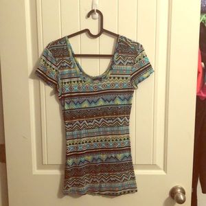 Tribal Print U-Neck TShirt